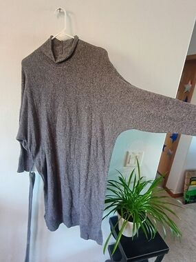 Gap XL Gray Merino Wool Dolman Sleeve Turtleneck Belted Sweater Dress